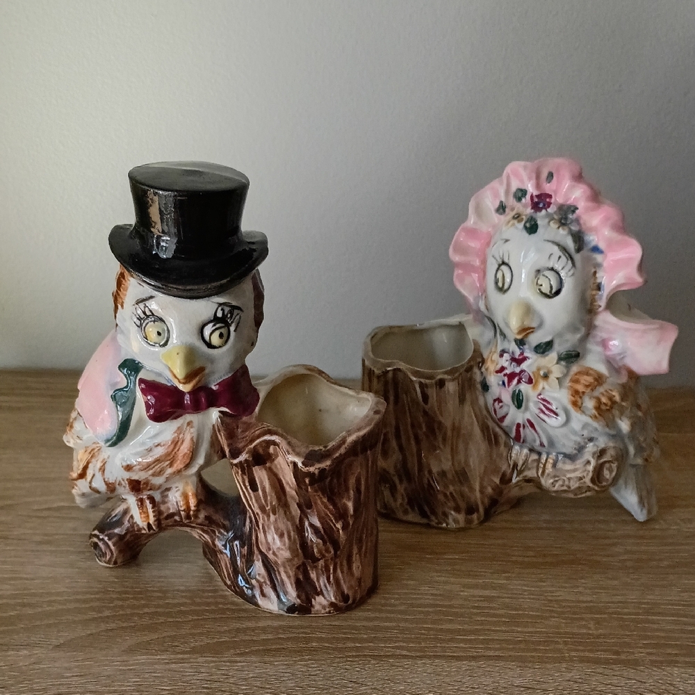Vintage Occupied Japan Anthropomorphic Owl Planters Wedding
